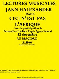 Lectures Musicales 'Ceci n'est pas l'Afrique' avec Jann Halexander. Le samedi 12 décembre 2015 à Paris14. Paris.  21H00